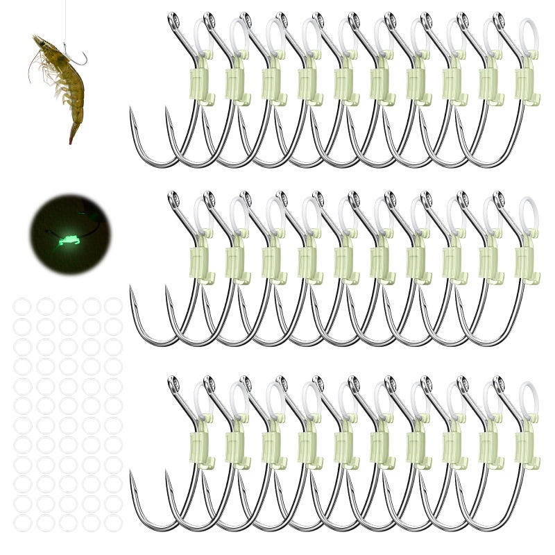 KANAMA Luminous Live Shrimp Hooks,Carbon Steel Barbed with Holes,Bass Fishing Hooks,That Can Adapt to Various Fishing, Large, 30 Pcs - Image 1